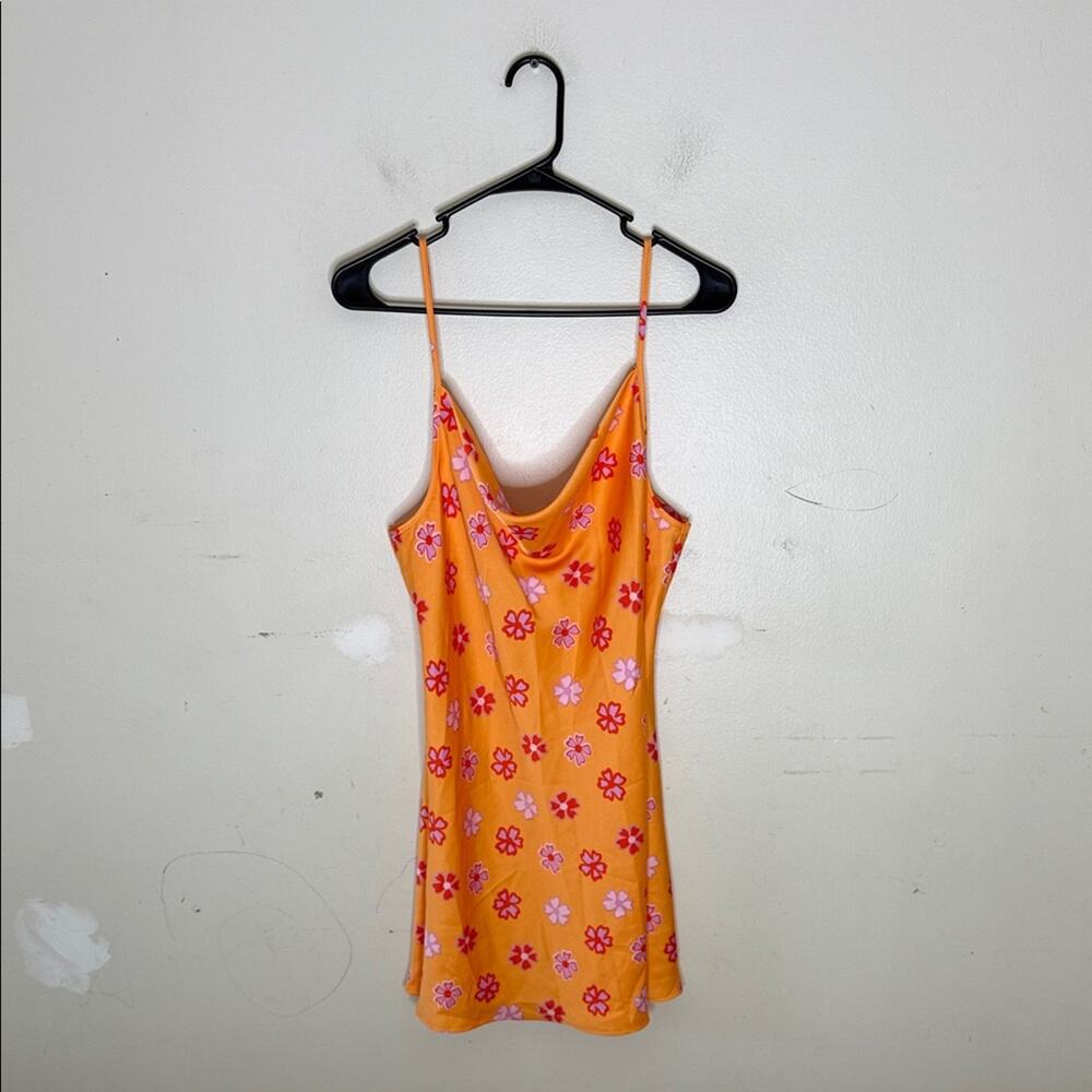 Cotton On Orange Dress with Pink Floral Design Size Large NEW!